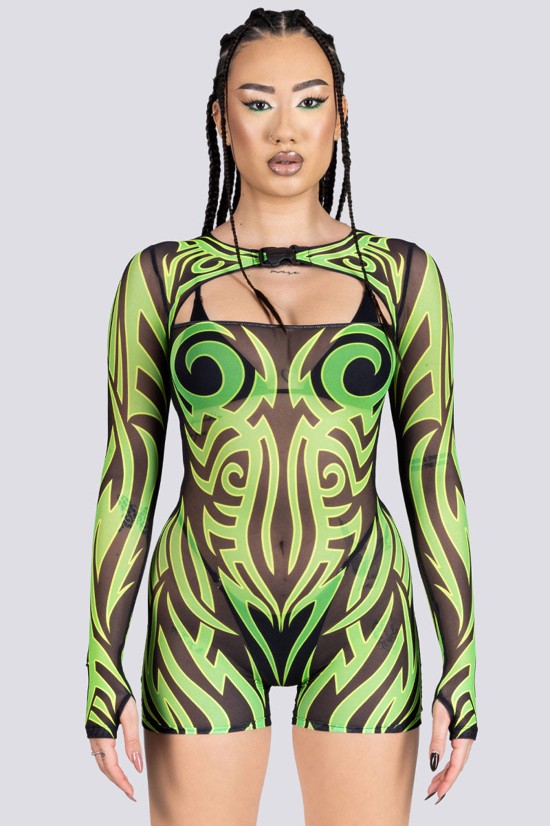 Tribal Oracle Mesh Long Sleeve Romper