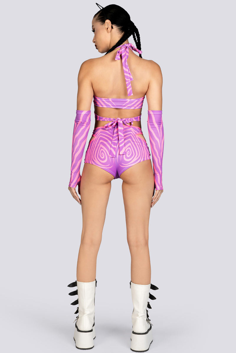 Trippy Kitty Cut Out Booty Shorts Rave Halloween Style