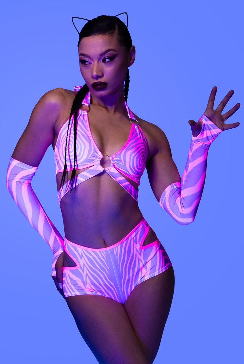 Trippy Kitty Cut Out Booty Shorts Sexy Rave Halloween Costume