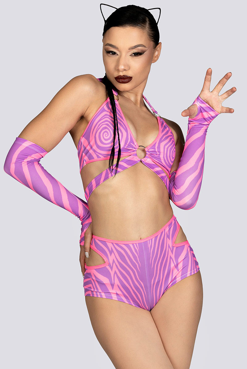 Trippy Kitty Cut Out Booty Shorts Rave Halloween Outfit