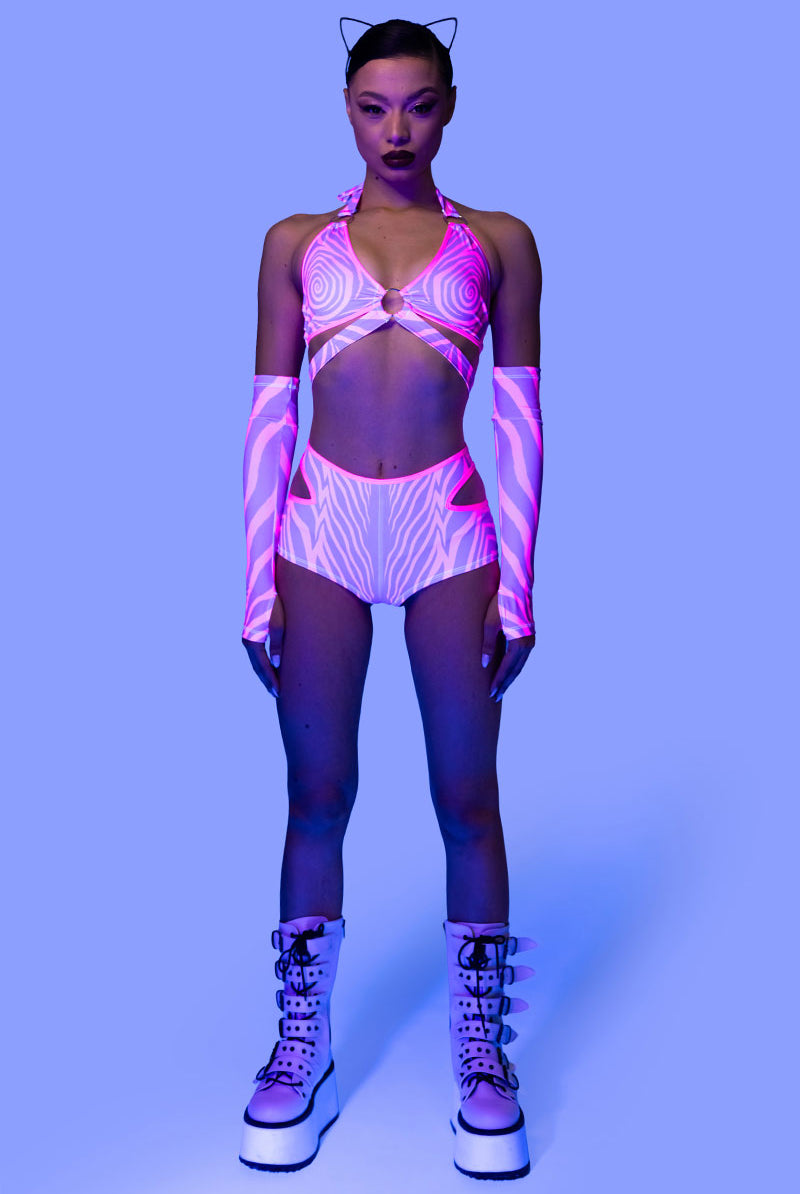 Trippy Kitty Cut Out Booty Shorts Set Rave Halloween Clothes