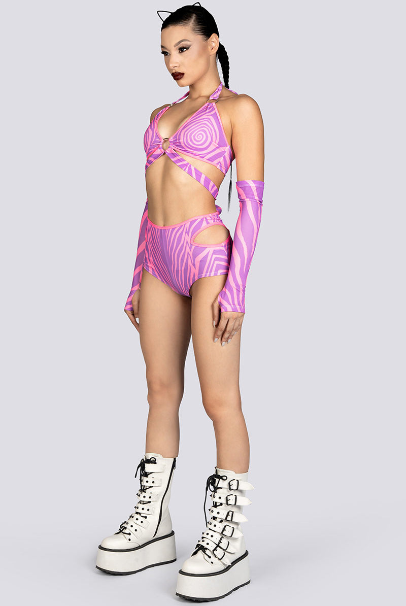 Trippy Kitty Cut Out Booty Shorts Set Rave Halloween Costume