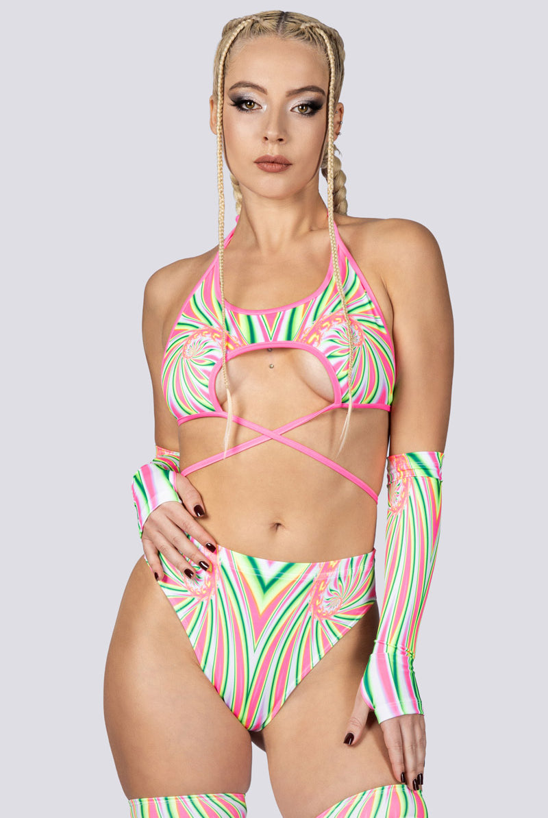 Trippy Treat Wrap Around Crop Top Close Front View