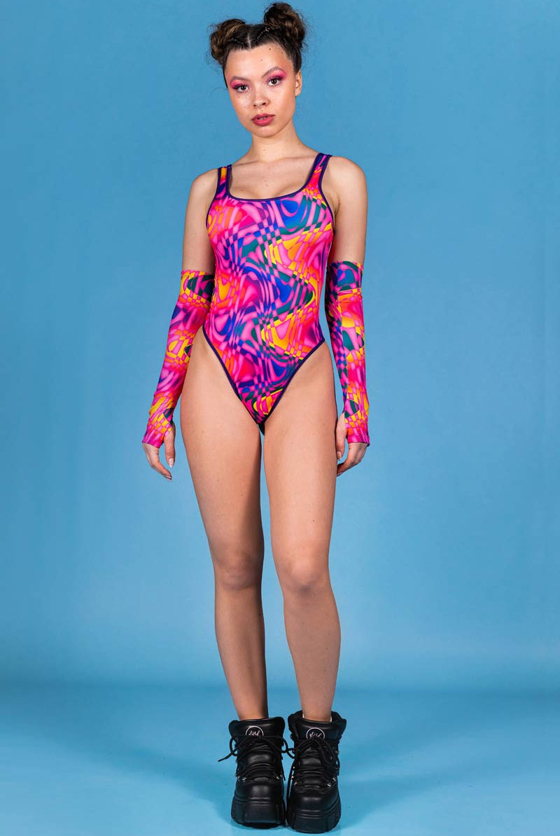Trippy Tropicana Thong Bodysuit Front View