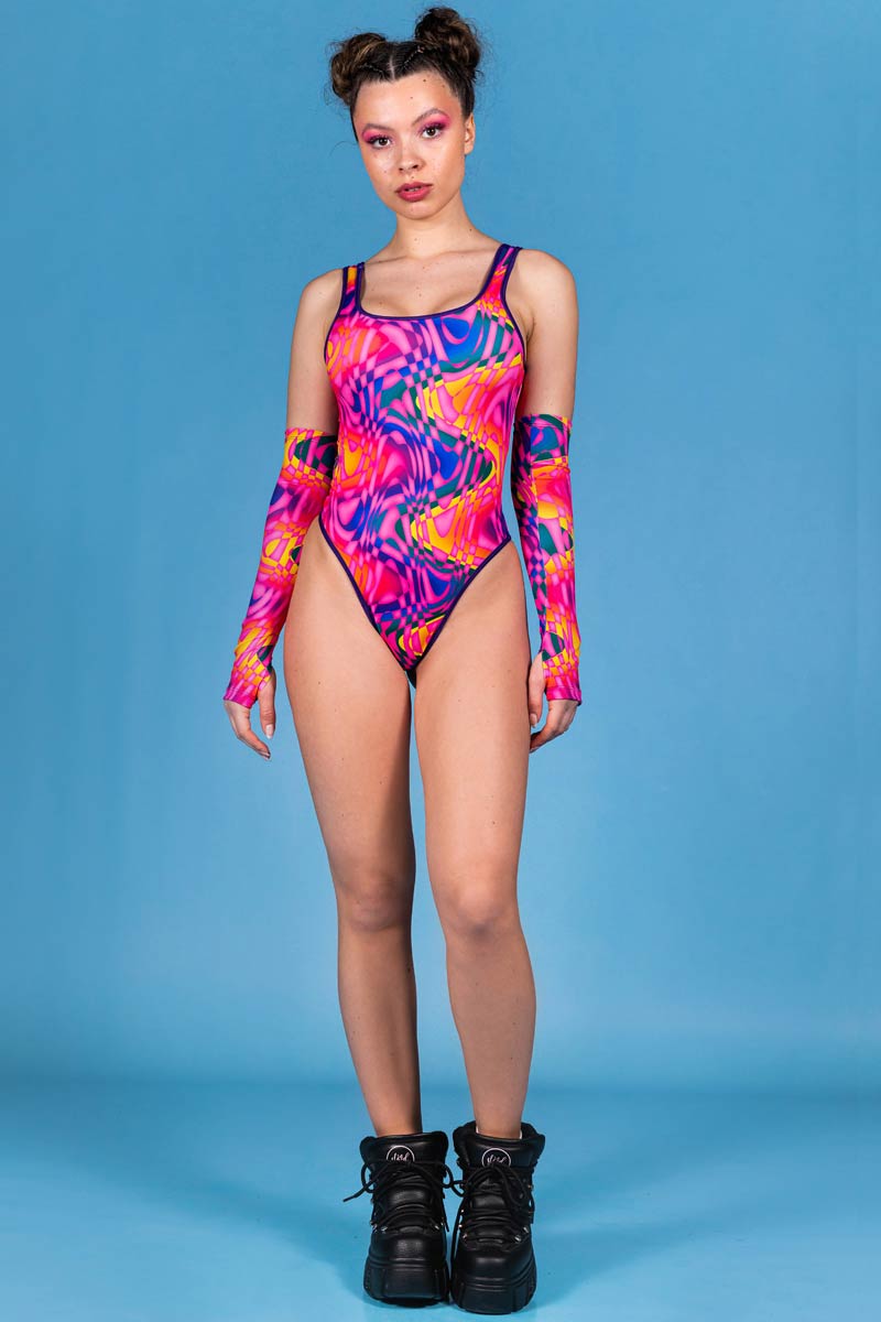 Trippy Tropicana Thong Bodysuit Front View