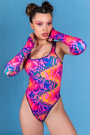 Rave Outfit Trippy Tropicana Thong Bodysuit Side View