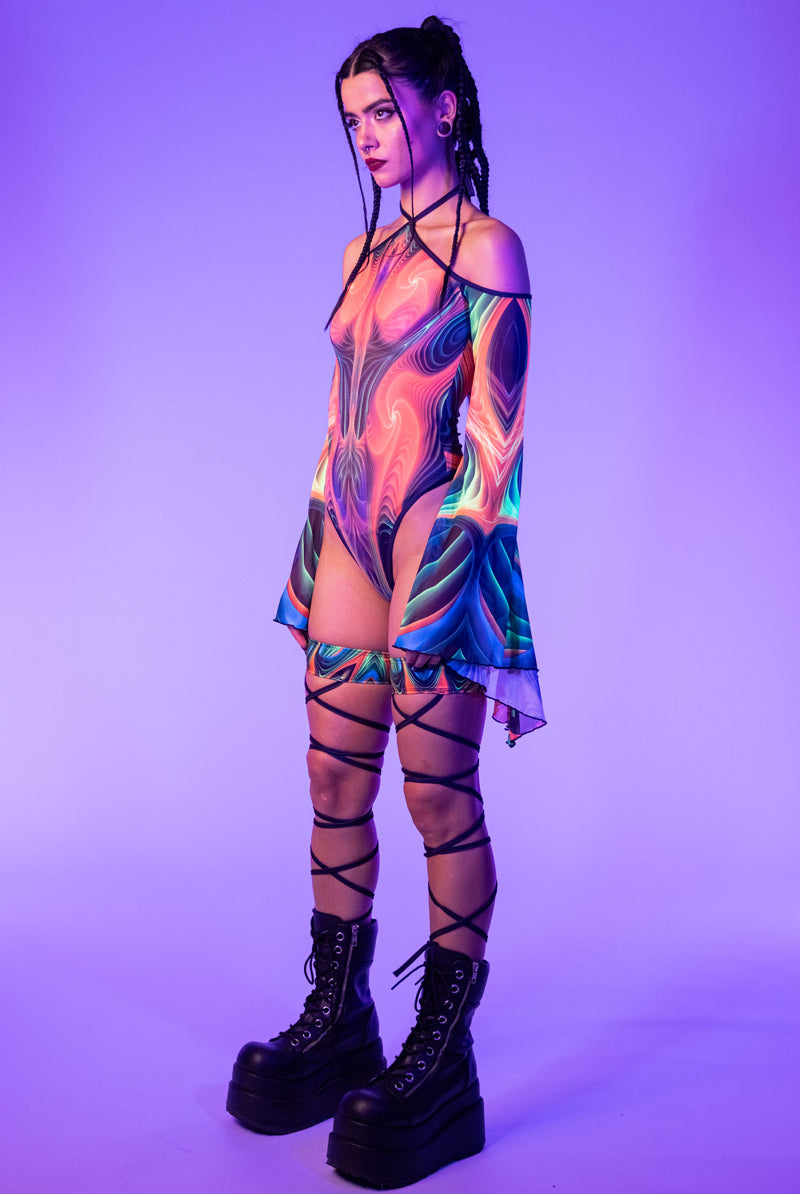 Tropica Sheer Bell Sleeve Bodysuit Side UV View