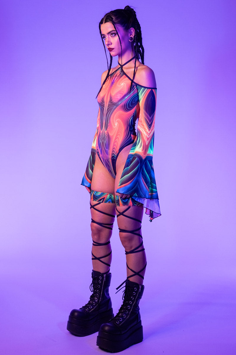 Tropica Sheer Bell Sleeve Bodysuit Side UV View