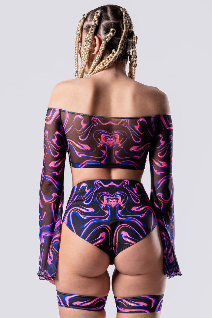 Rave Outfit Twisted Love Shorts Set Close Back View