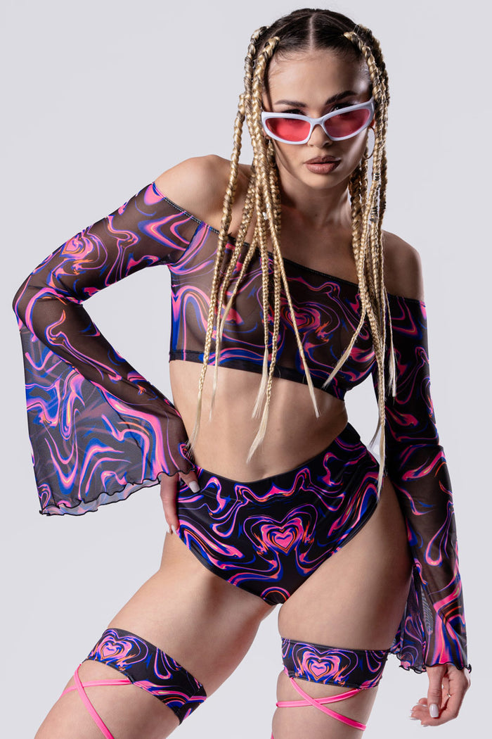 Rave Outfit Twisted Love Shorts Set Close Front View
