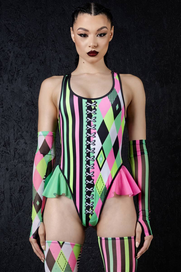 Rave Outfit Twisted Trickster Balerina Bobysuit Close View