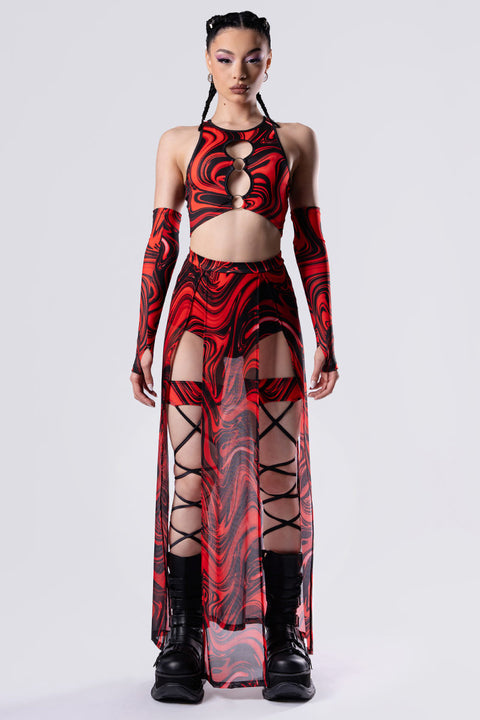Rave Outfit Underground Angel Sheer Maxi Skirt Set Front View
