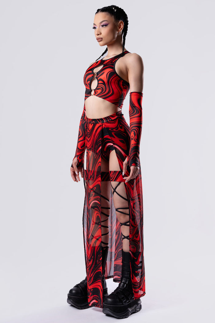 Rave Outfit Underground Angel Sheer Maxi Skirt Set Side View