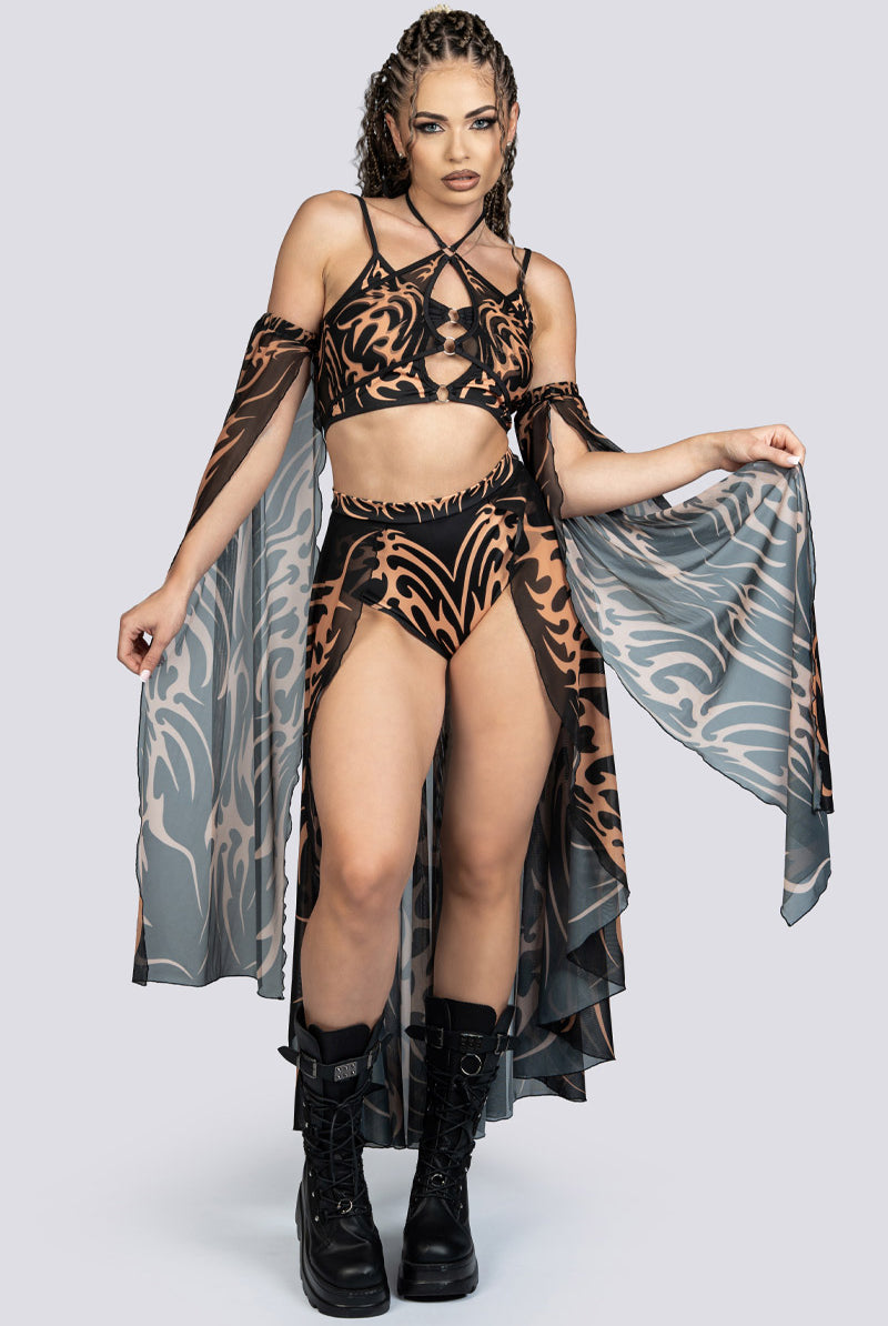 Untamed Open Mesh Maxi Skirt Set Rave Outfit