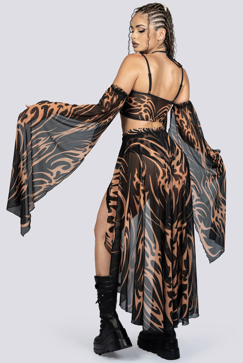 Untamed Open Mesh Maxi Skirt Set Festival Wear