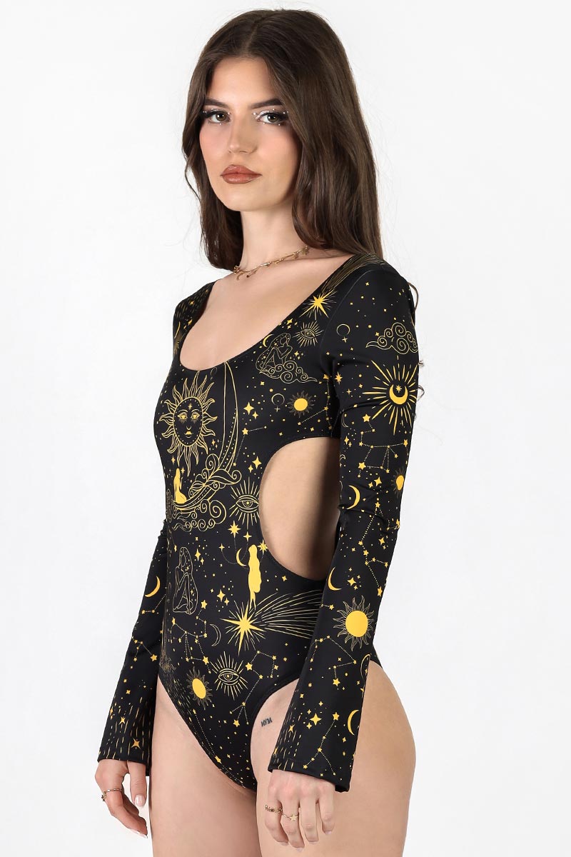 House on the hill-Bodysuit（Black stripe） Stretch Silk Knit Keyhole Halter Bodysuit - Black | house of