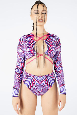 Rave Outfit Violet Aura Thong Shorts Set Front View