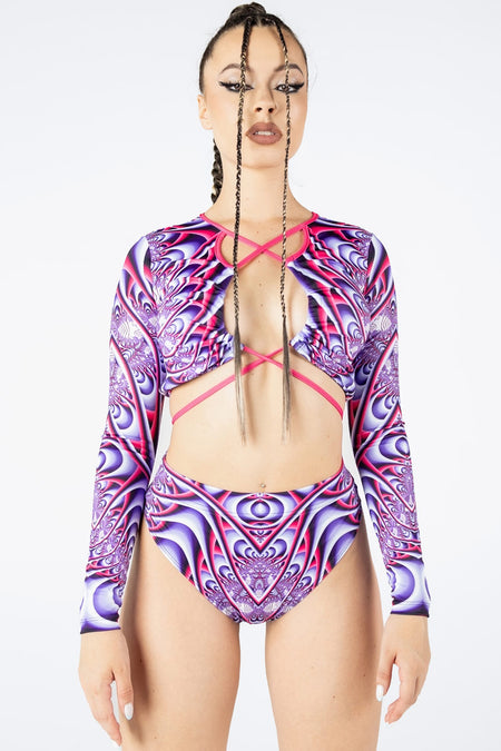 Rave Outfit Violet Aura Thong Shorts Set Front View