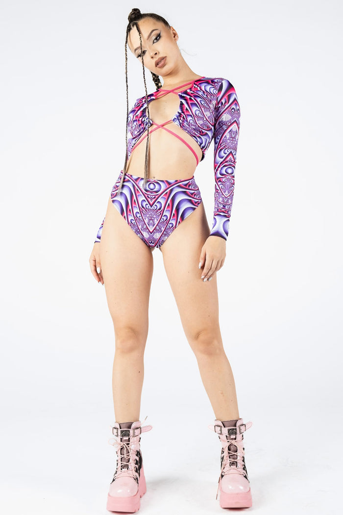 Rave Outfit Violet Aura Thong Shorts Set Full View