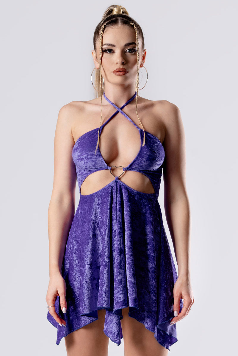 violet-crush-cut-out-handkerchief-dress-purple-velvet-close-view