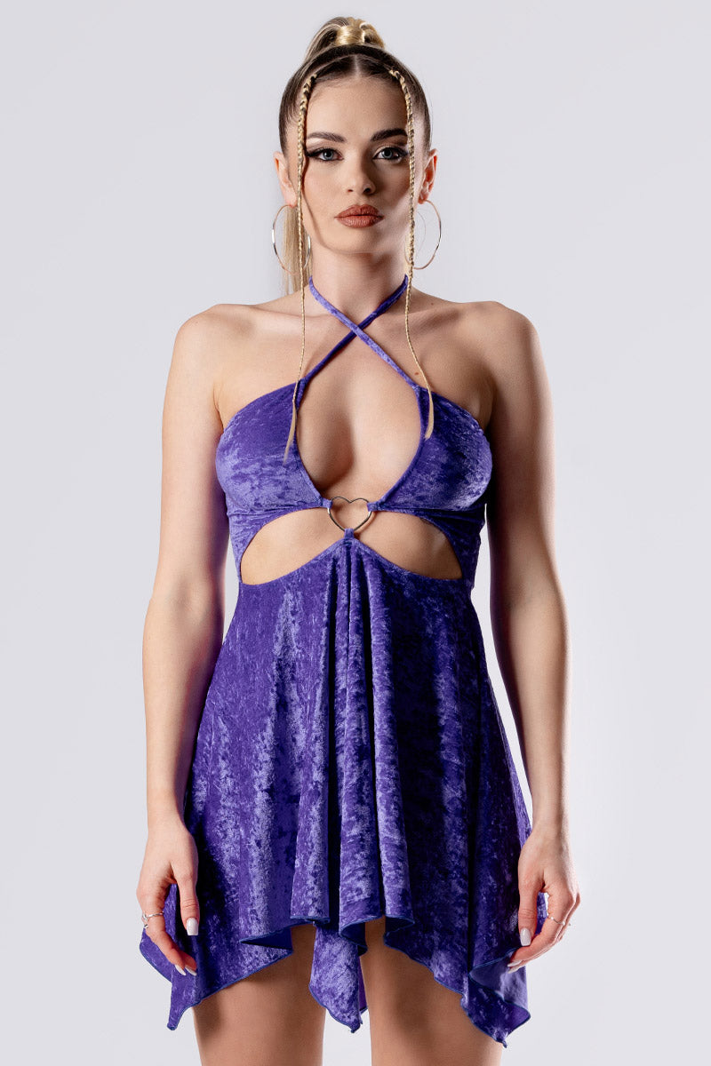 violet-crush-cut-out-handkerchief-dress-purple-velvet-close-view