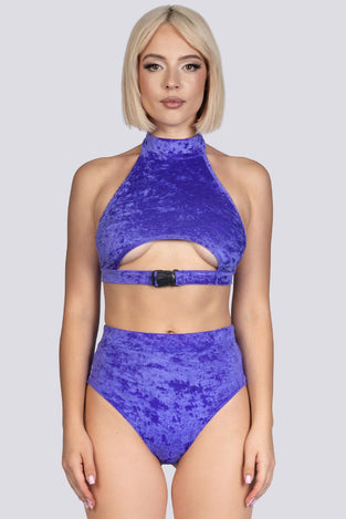 Violet Crush Underboob Clasp Crop Top - Purple Velvet Stripper Outfit