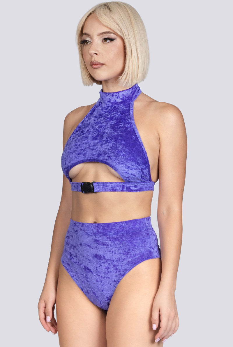 Violet Crush Underboob Clasp Crop Top - Purple Velvet Stripper Wear