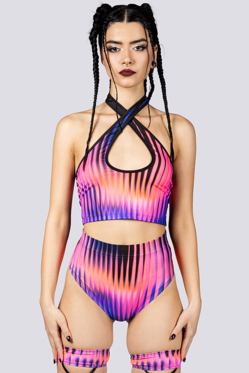 Violet Dusk Booty Shorts Set Close Front View