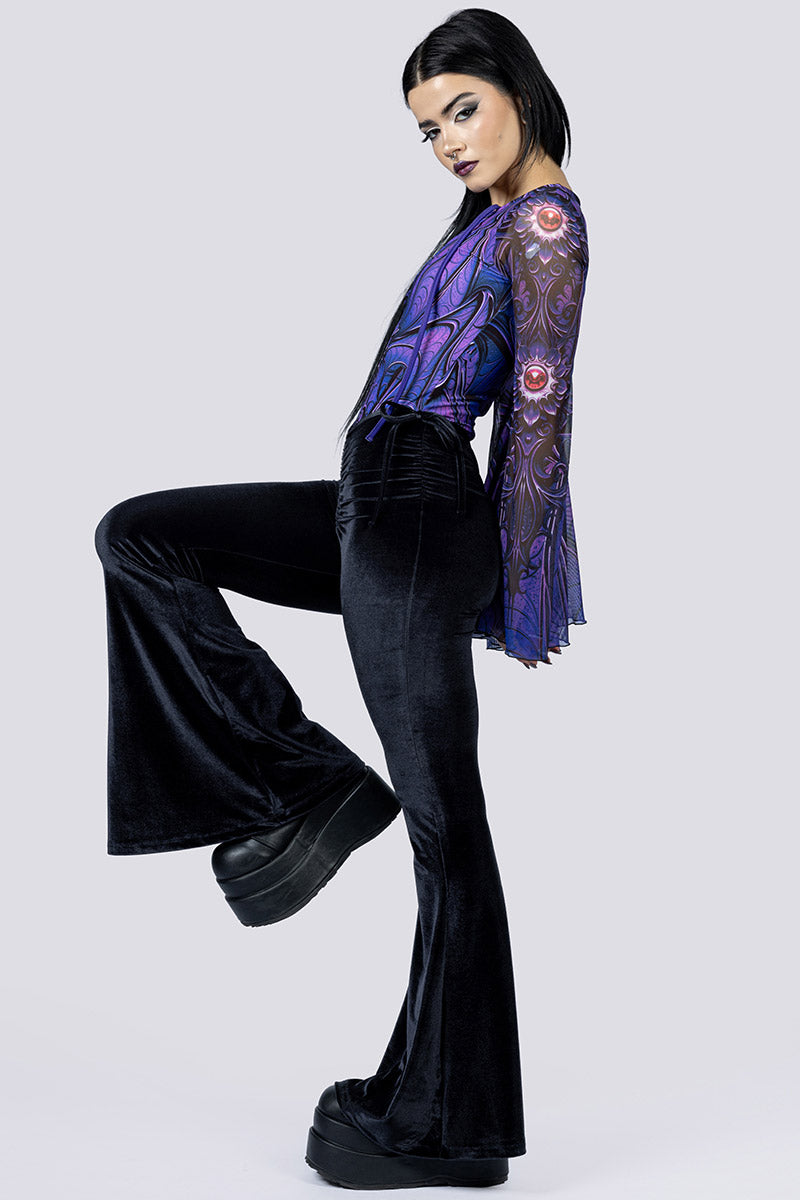 Violet Relic Bell Sleeve Lace Up Bodysuit Pants Side Gothic Clothes