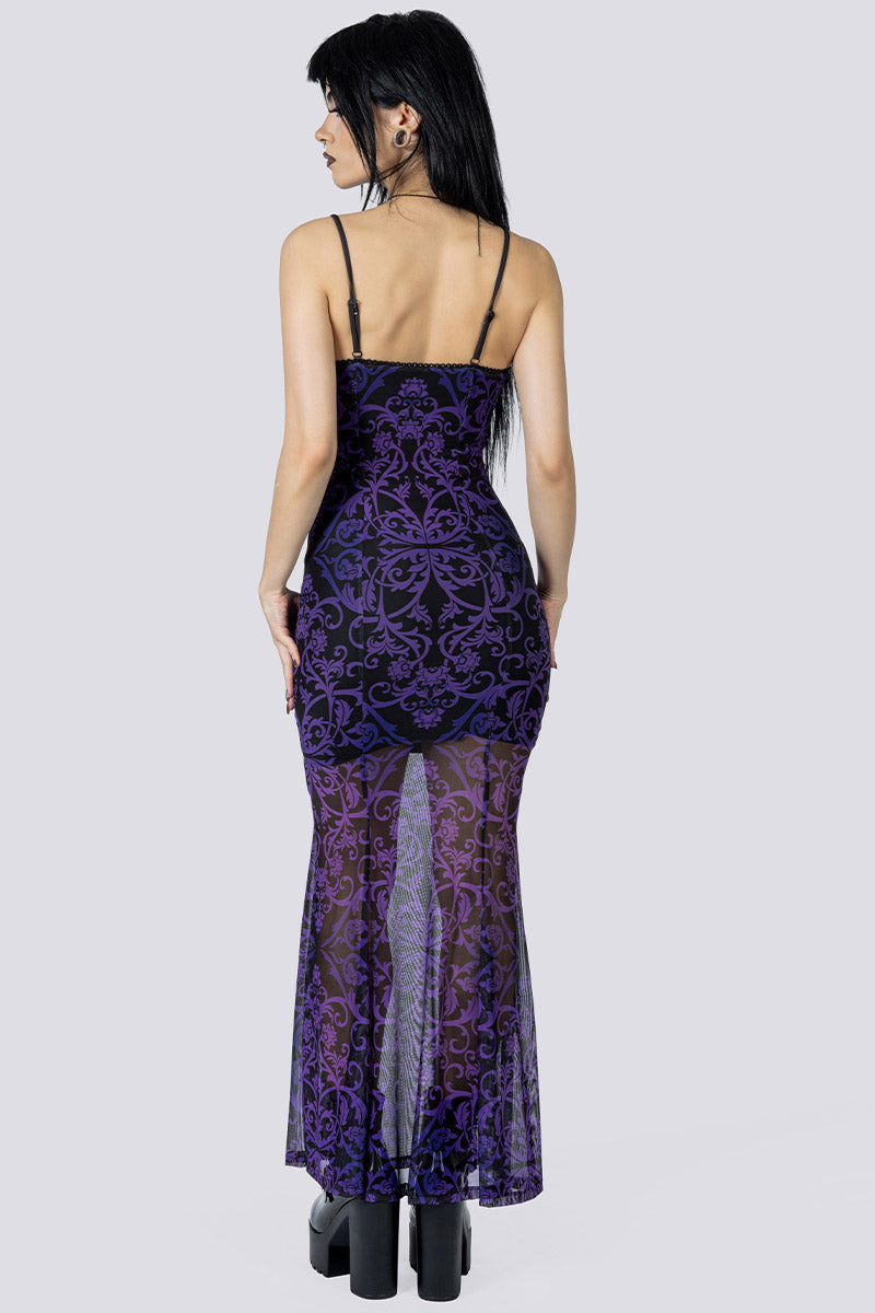 Violet Victorian Mesh Maxi Dress Back Gothic Clothes