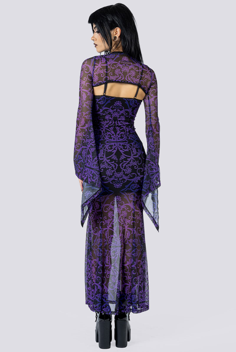 Violet Victorian Mesh Maxi Dress Full Body Back Goth Fashion
