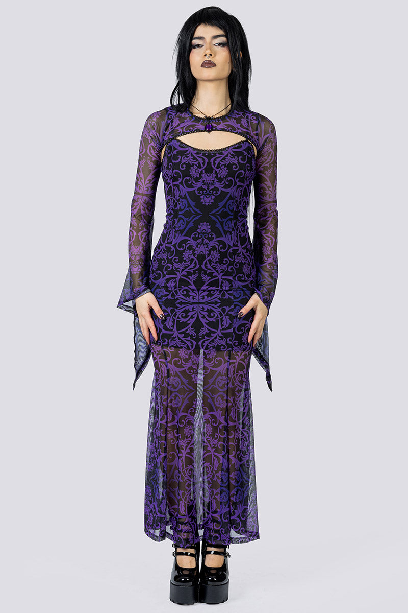 Violet Victorian Mesh Maxi Dress Full Body Front Gothic Outfits