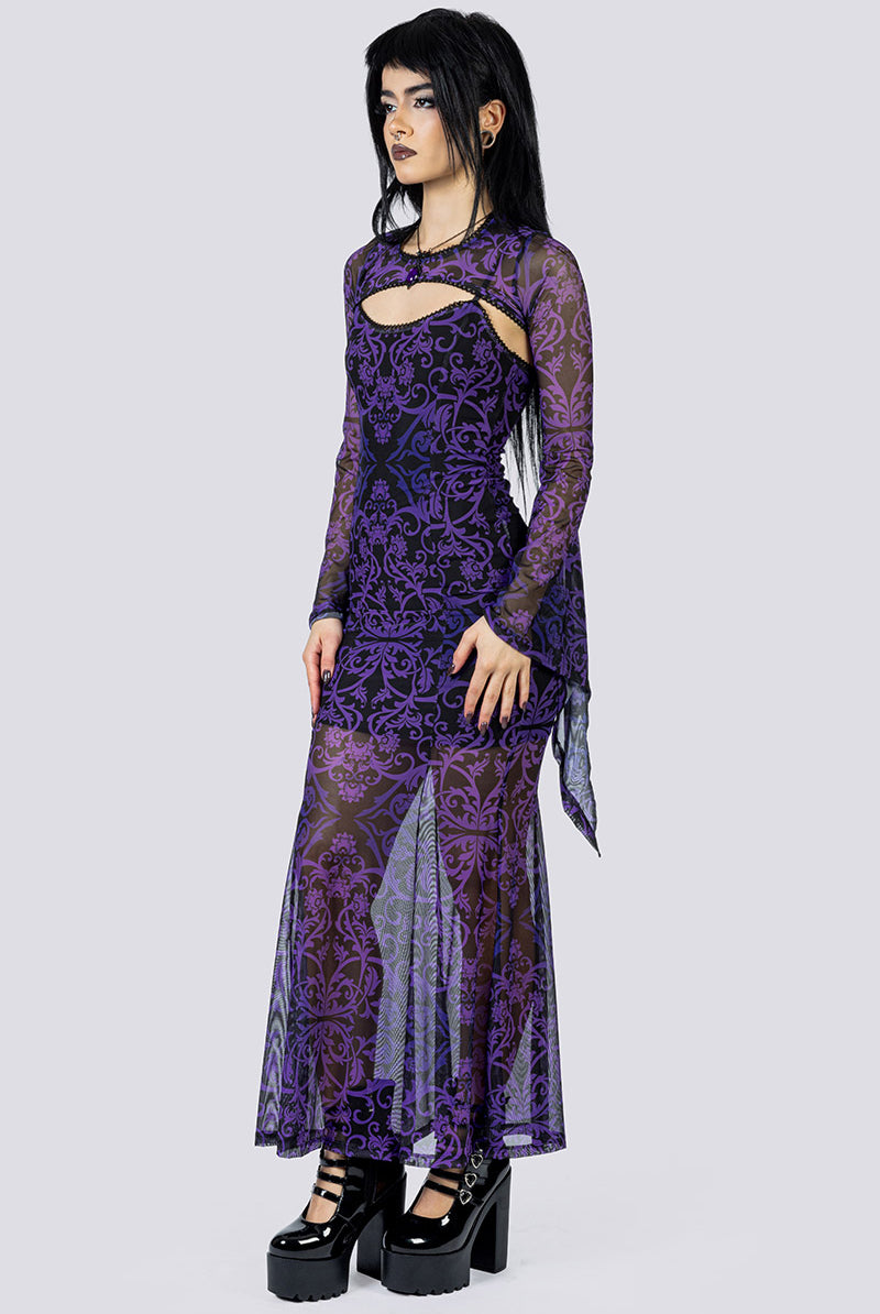 purple dress goth Violet Victorian Mesh Maxi Dress