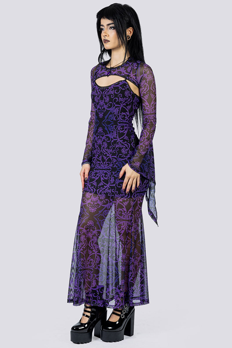 Violet Victorian Mesh Maxi Dress Side Goth Wear