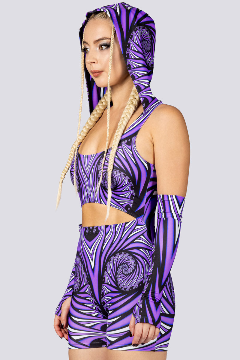 Violet Vortex Hooded Romper Side View