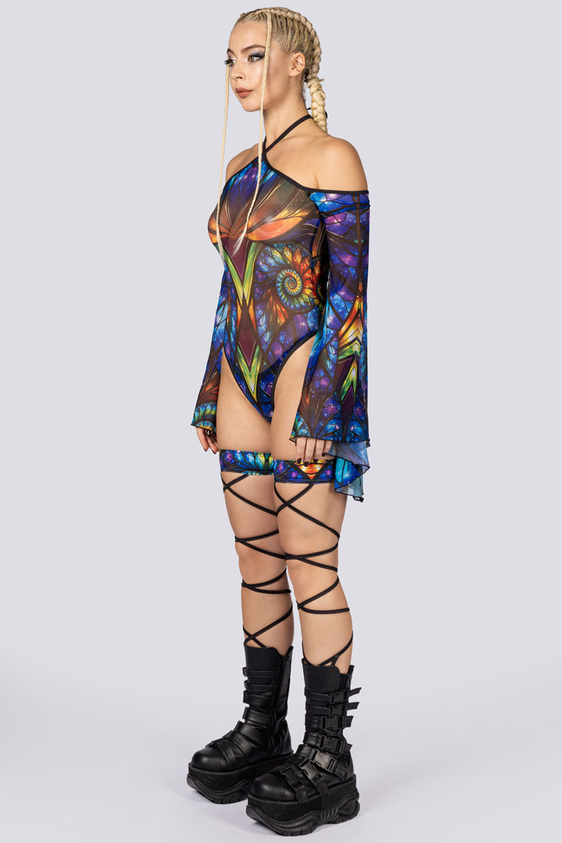 Vitrage Sheer Bell Sleeve Bodysuit Side View