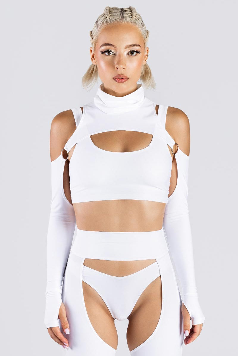 White Bell Bottoms Chaps Set Studio Front View