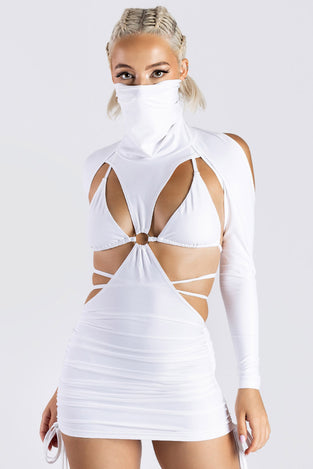 Rave Outfit White Cut Out Lace Mini Dress Studio Front View