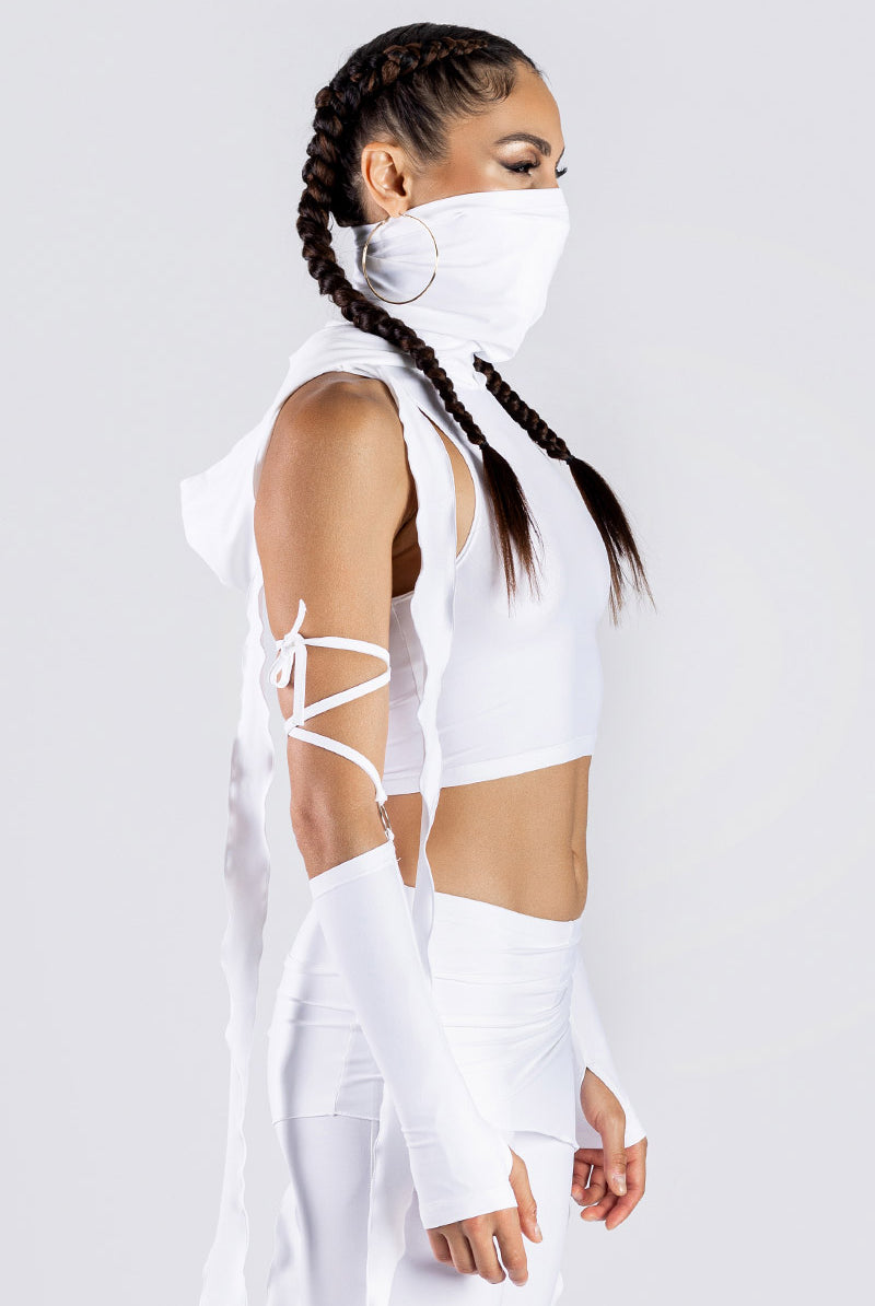 White Hooded Crop Top Studio Side View