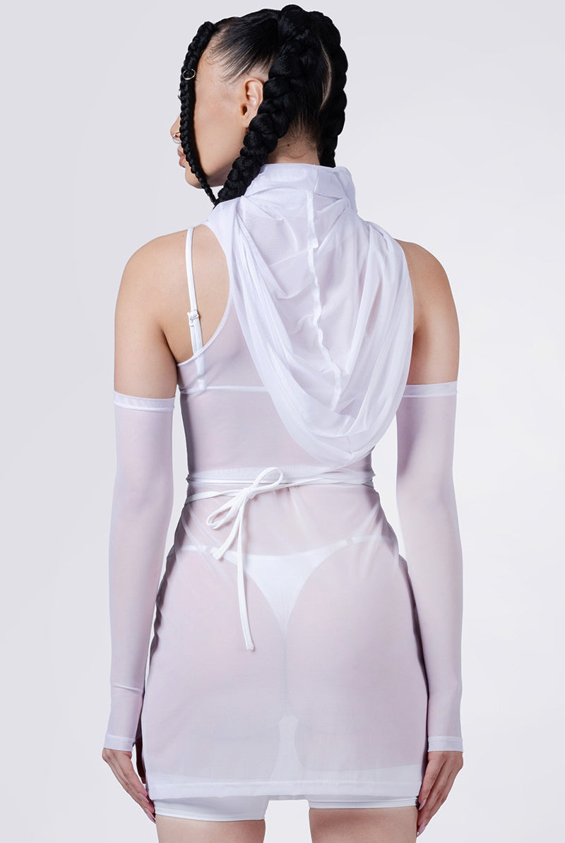 white-hooded-slit-mini-dress-close-back-view