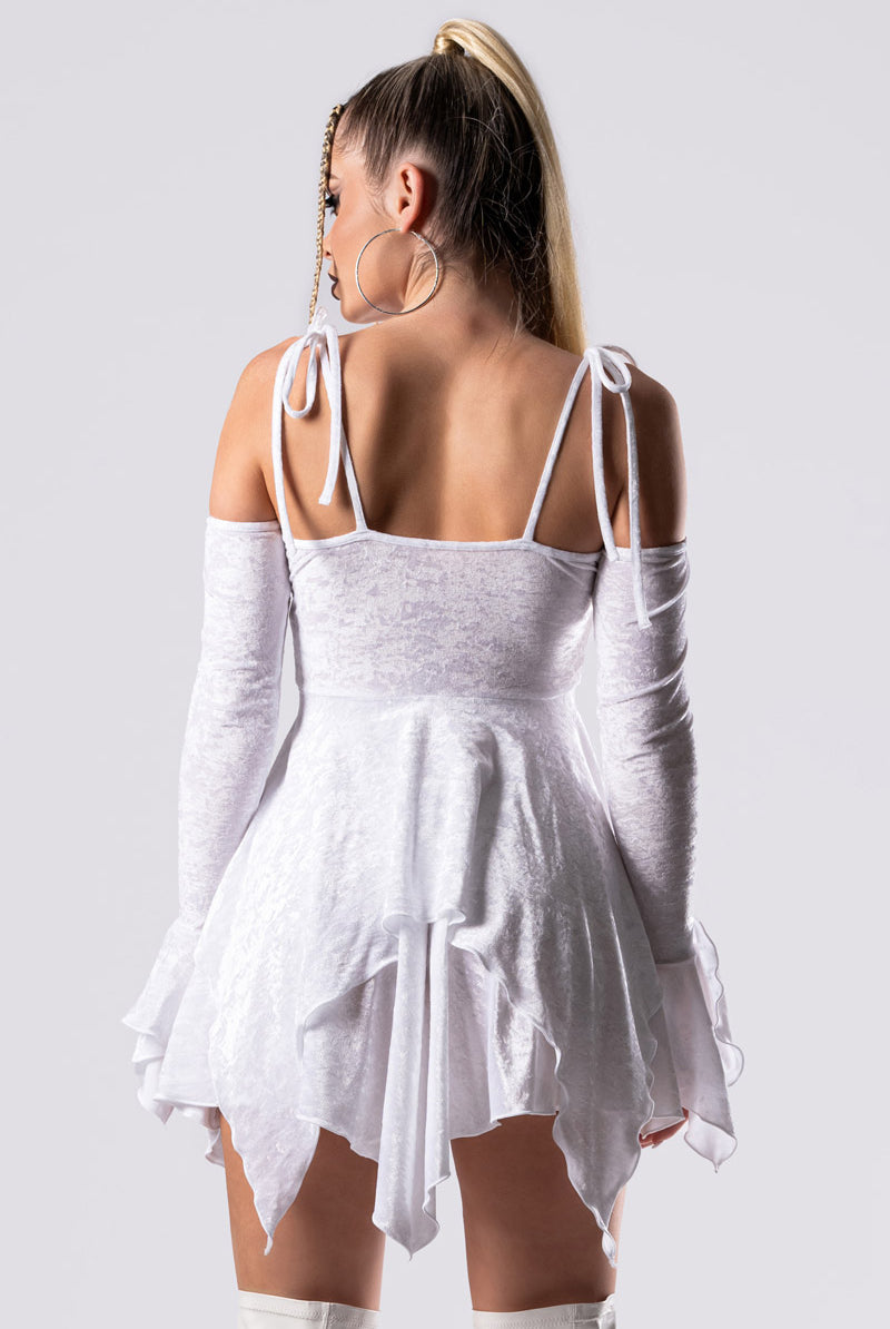 White Innocence Velvet Fairy Dress Festival Velvet Handkerchief Dress, XS White Innocence Velvet Fairy Dress Festival Velvet Handkerchief Dress, XS