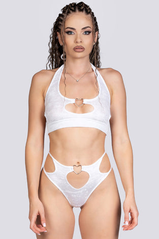 White Innocence Heart Ring Halter Top - Velvet Stripper Outfit