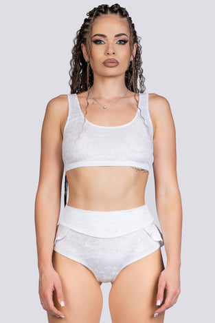 White Innocence Velvet Ruffle Booty Shorts - Stripper Outfit