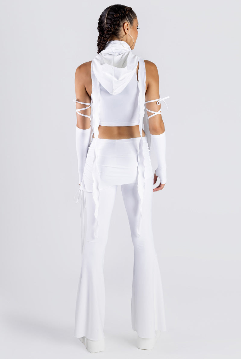 White Lace Up Pants with Skirt Set Studio Back View