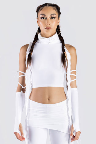 Rave Outfit White Lace Up Pants With Skirt Set Studio Front View
