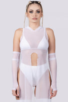 Rave Outfit White Mesh Hooded Tunic Dress Close Front View