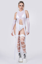 Rave Outfit White Mesh Hooded Tunic Dress Front View