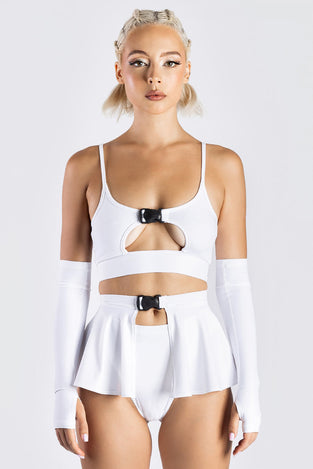 Rave Outfit White Mini Clasp Skirt Set Studio Front View