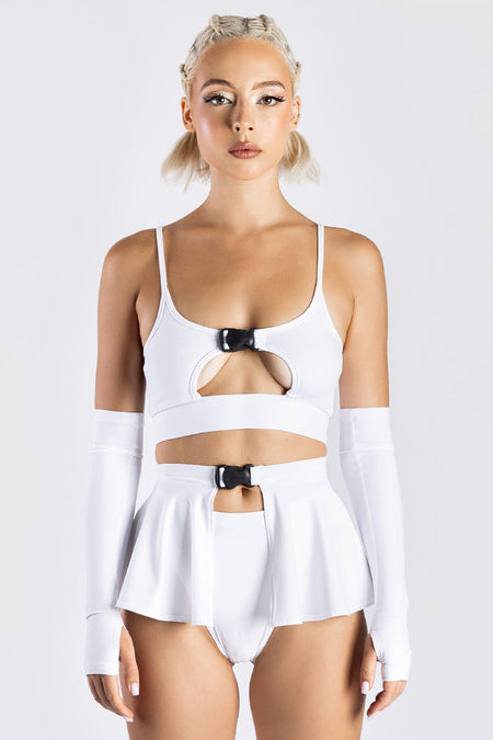 Rave Outfit White Mini Clasp Skirt Set Studio Front View