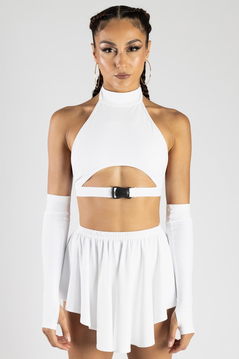 White Pleated Rave Skirt Front White View